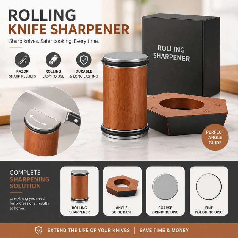 Rolling Knife Sharpener with 5 Angle Magnetic Holder, Brown - detail view