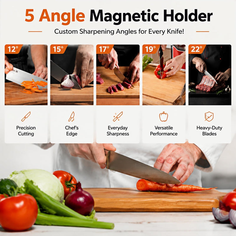 Rolling Knife Sharpener with 5 Angle Magnetic Holder