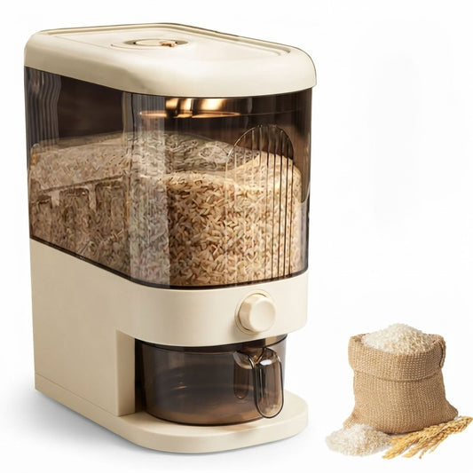 Rice Dispenser 5kg Press Button Storage Container, Beige - main product image