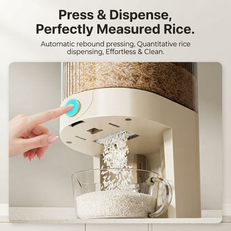 Rice Dispenser 5kg Press Button Storage Container, Beige - detail view