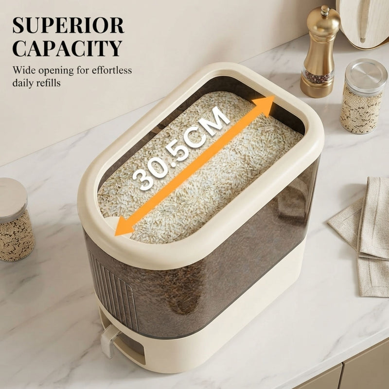 Rice Dispenser 5kg Press Button Storage Container, Beige - size and scale view