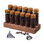 Glass Coffee Bean Storage Tubes with Wooden Stand, Transparent - main product image