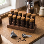 Glass Coffee Bean Storage Tubes with Wooden Stand, Transparent - alternate angle