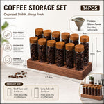 Glass Coffee Bean Storage Tubes with Wooden Stand, Transparent - detail view