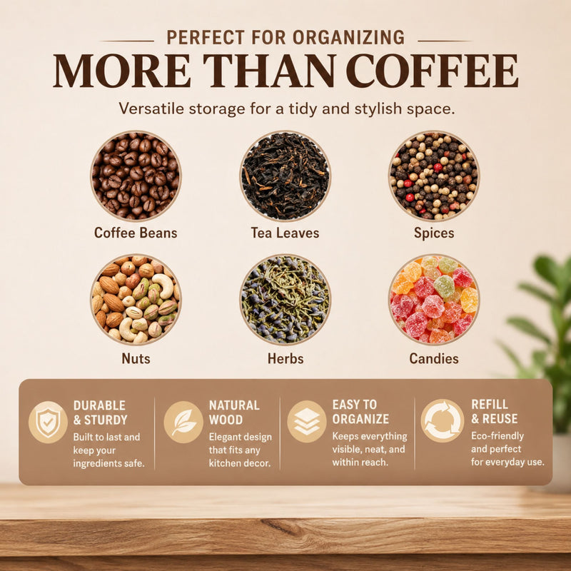 Glass Coffee Bean Storage Tubes with Wooden Stand