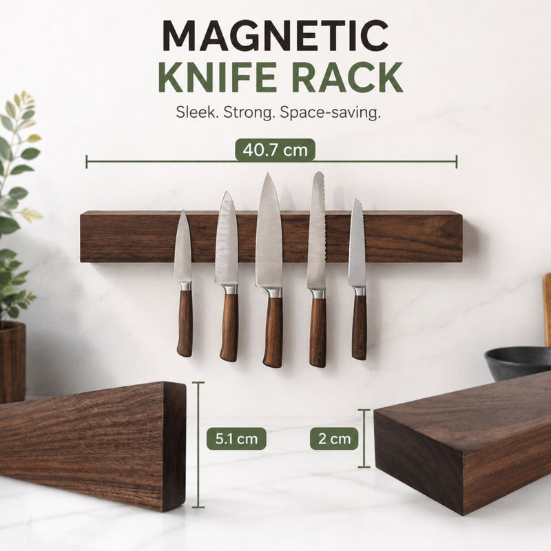 Magnetic Knife Holder Wall Mounted Wood Strip Brown - additional product view