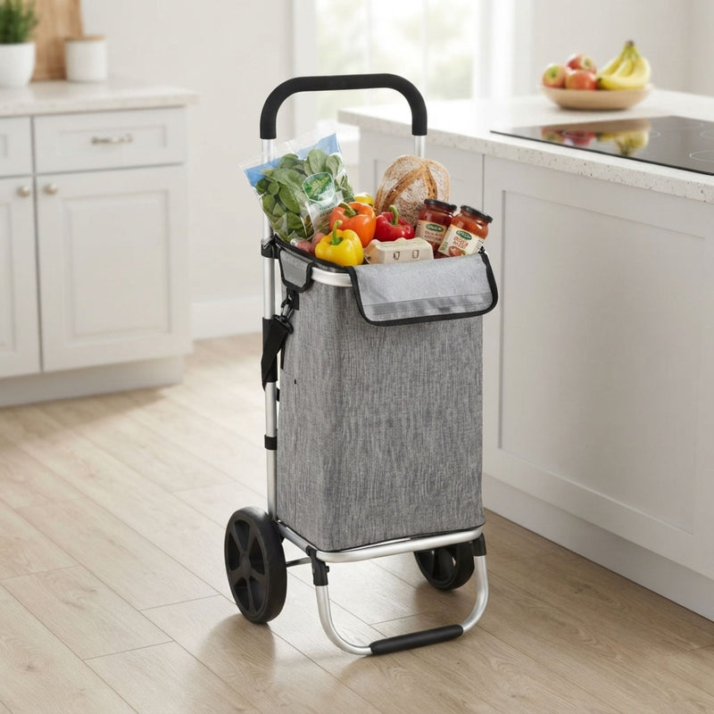 Foldable Shopping Trolley Lightweight Aluminium Cart, Grey - alternate angle