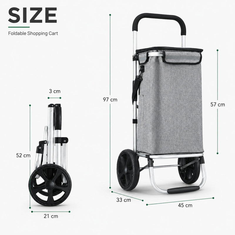 Foldable Shopping Trolley Lightweight Aluminium Cart, Grey - size and scale view