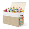 Large Foldable Toy Storage Box with Lid Beige Linen - Like Fabric