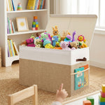 Large Foldable Toy Storage Box with Lid Beige Linen - Like Fabric - alternate angle