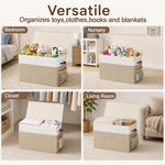 Large Foldable Toy Storage Box with Lid Beige Linen - Like Fabric - detail view