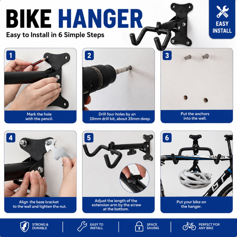Adjustable Wall Mount Bike Rack for Garage Storage