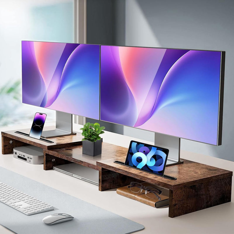 Dual Monitor Stand Riser, Adjustable Length and Angle - Brown - alternate angle