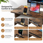 Dual Monitor Stand Riser, Adjustable Length and Angle - Brown - detail view