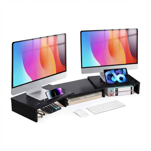Dual Monitor Stand Riser, Adjustable Length and Angle - Black