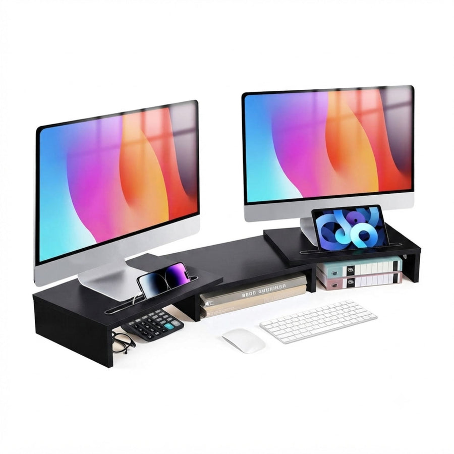 Dual Monitor Stand Riser, Adjustable Length and Angle - Black - main product image