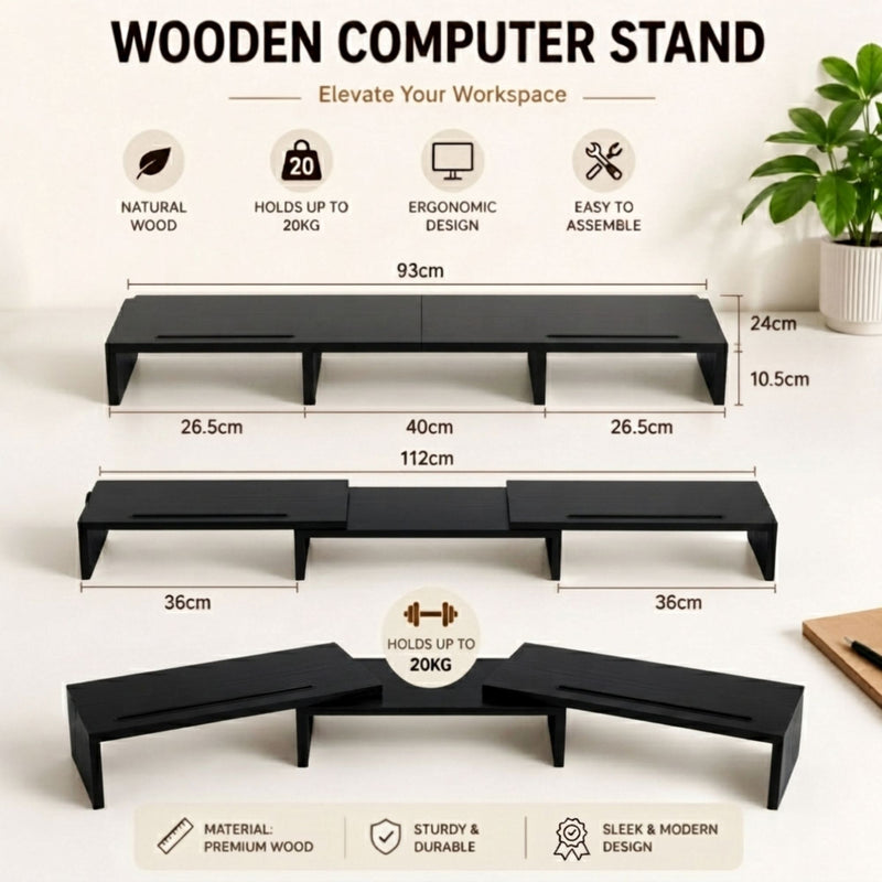 Dual Monitor Stand Riser, Adjustable Length and Angle - Black