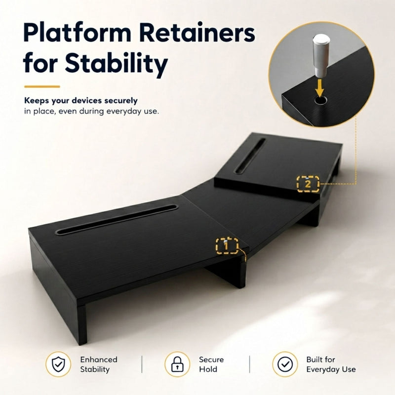 Dual Monitor Stand Riser, Adjustable Length and Angle - Black