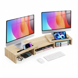 Dual Monitor Stand Riser, Adjustable Length and Angle - Beige