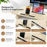 Dual Monitor Stand Riser, Adjustable Length and Angle - Beige, Light Brown - detail view