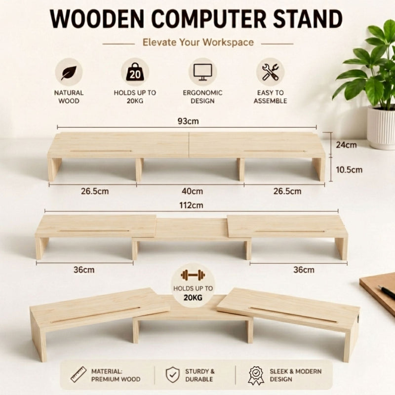 Dual Monitor Stand Riser, Adjustable Length and Angle - Beige