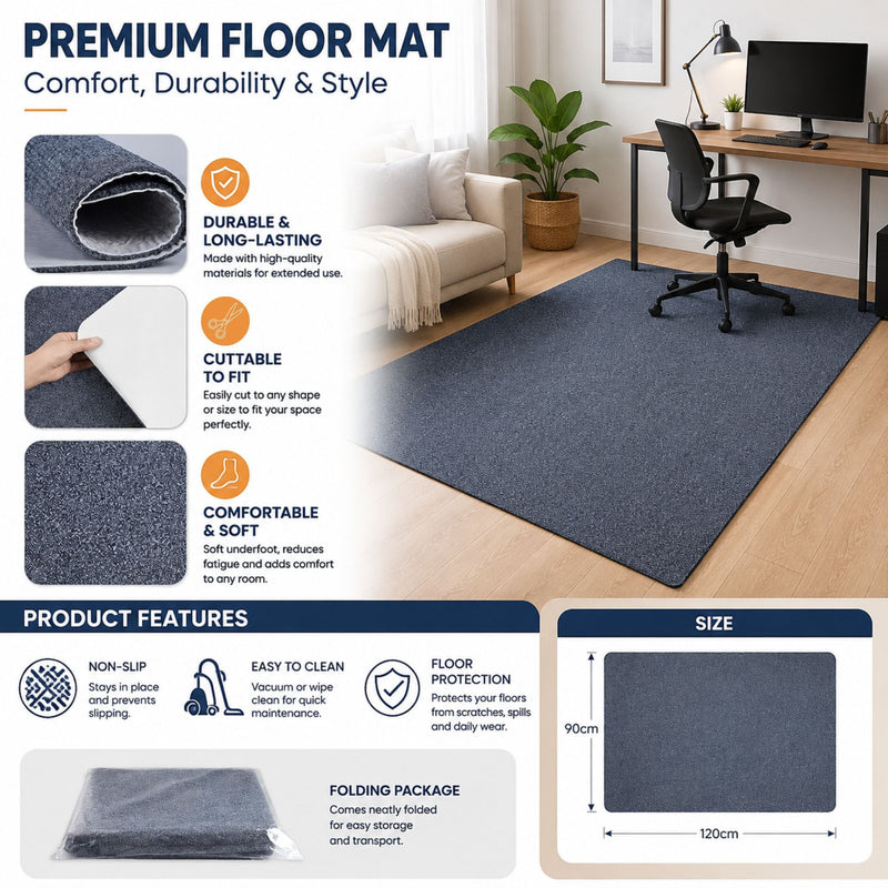 Office Chair Mat Hard Floor Protector 120x90 cm Anti - Slip Grey, Dark Grey - detail view