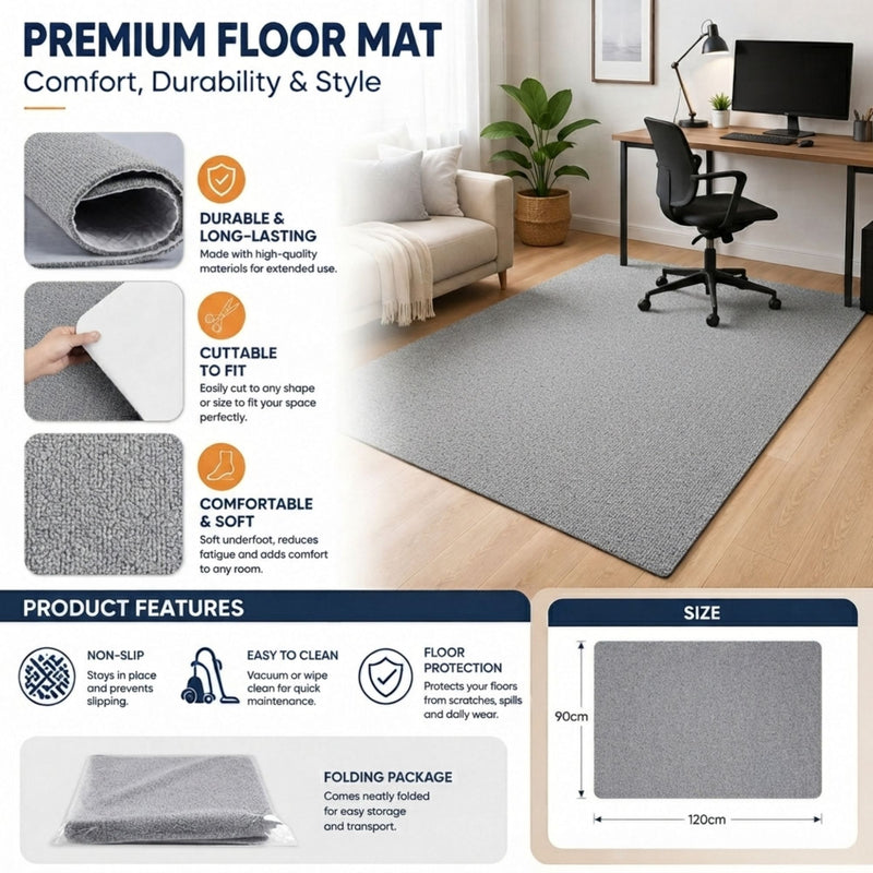 Office Chair Mat Hard Floor Protector 120x90 cm Anti - Slip White, Dark Grey - detail view