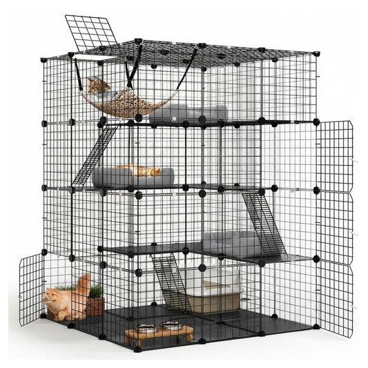 4 Tier Pet Playpen Large Cat Cage Diy Enclosure, Black - main product image