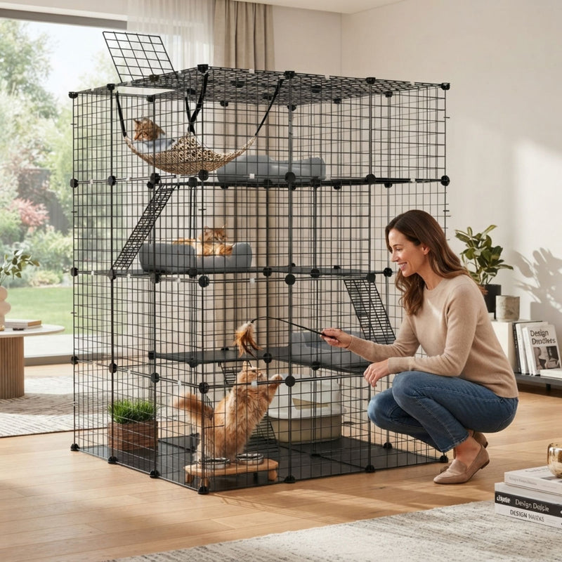 4 Tier Pet Playpen Large Cat Cage Diy Enclosure, Black - additional product view