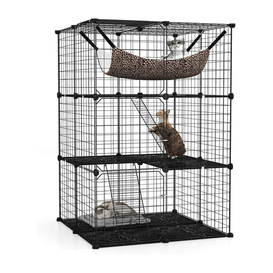 3 Tier Pet Playpen Large Cat Cage Diy Enclosure, Black - main product image