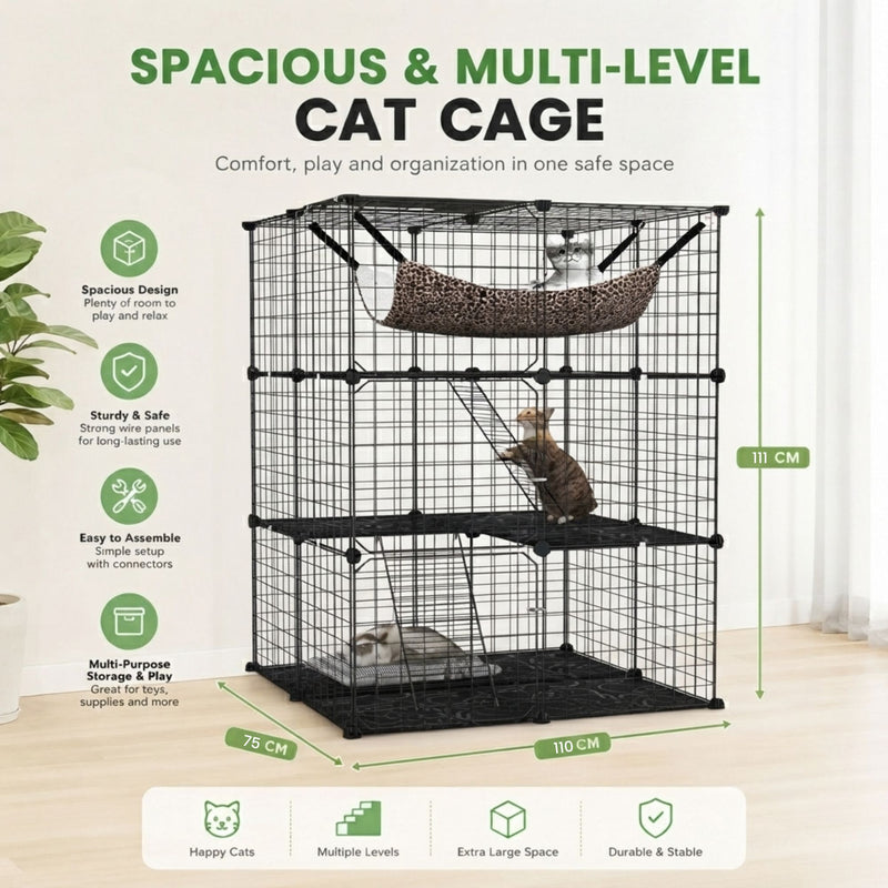 3 Tier Pet Playpen Large Cat Cage Diy Enclosure, Black - detail view