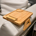 Bamboo Sofa Arm Tray with Rotating Phone Holder, Natural - main product image