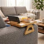 Bamboo Sofa Arm Tray with Rotating Phone Holder, Natural - alternate angle