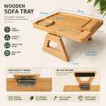 Bamboo Sofa Arm Tray with Rotating Phone Holder, Natural - detail view