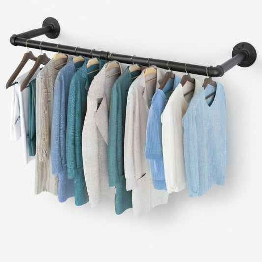 Industrial Pipe Wall Mounted Clothes Rack for Storage, Black - main product image