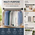 Industrial Pipe Wall Mounted Clothes Rack for Storage, Black - size and scale view