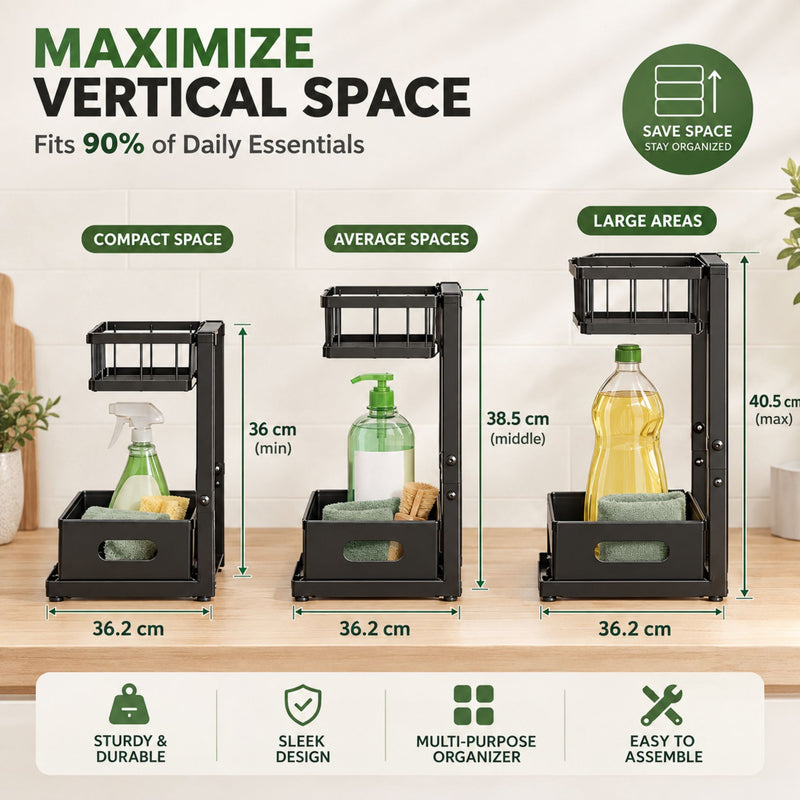 2 Tier Under Sink Organiser with Sliding Drawer