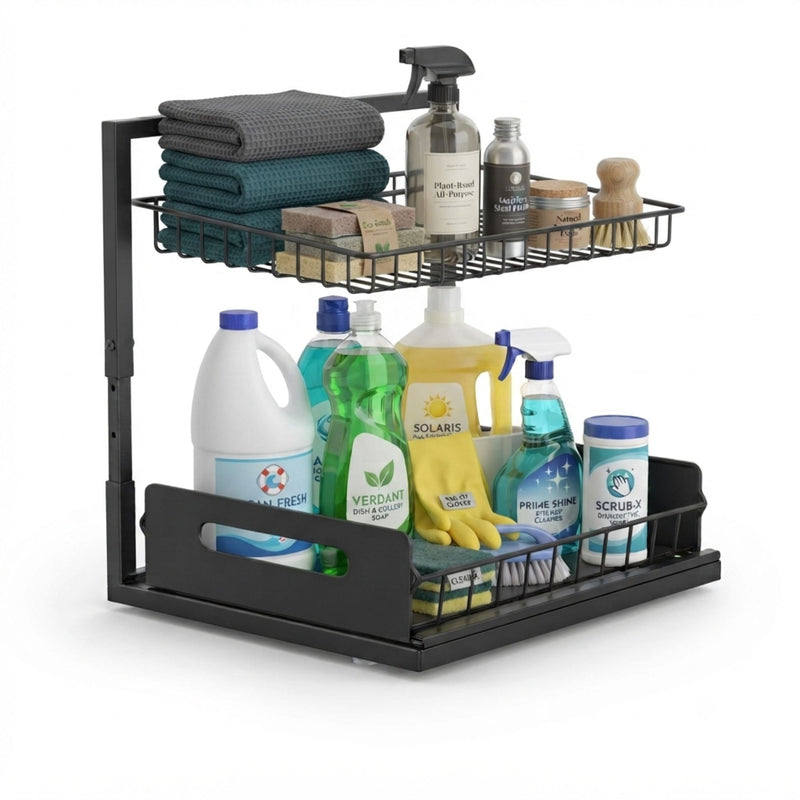 2 Tier Under Sink Organiser with Sliding Drawer