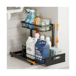 2 Tier Under Sink Organiser, Adjustable Height, Sliding Drawer in Black - main product image