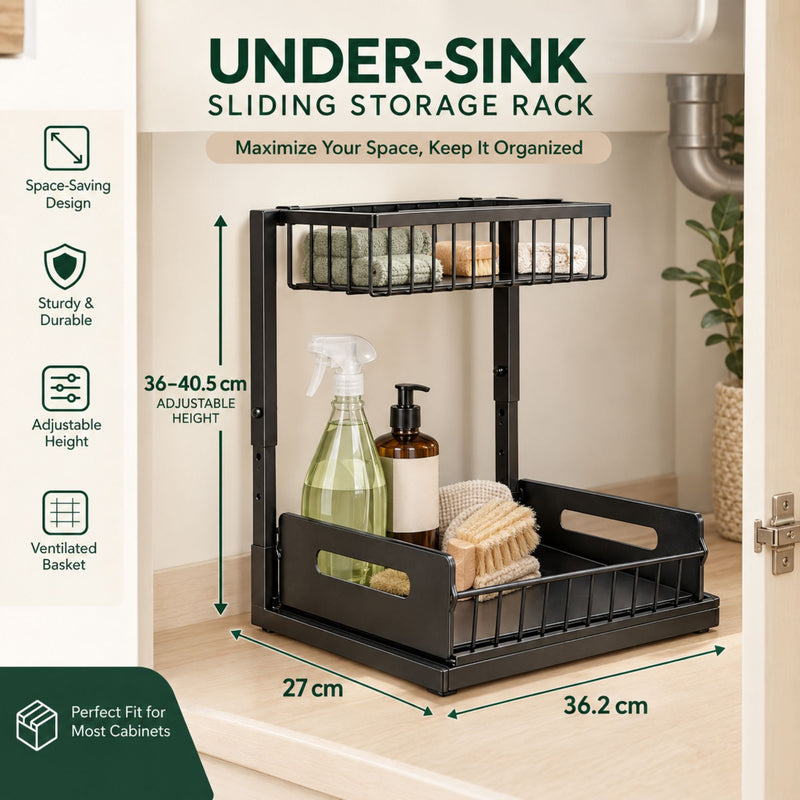 2 Tier Under Sink Organiser with Sliding Drawer