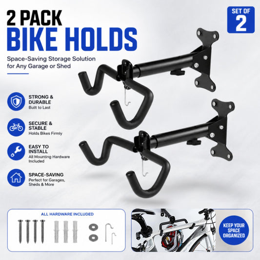 2-Pack Bike Wall Mount Rack, Adjustable Hook, Black - alternate angle