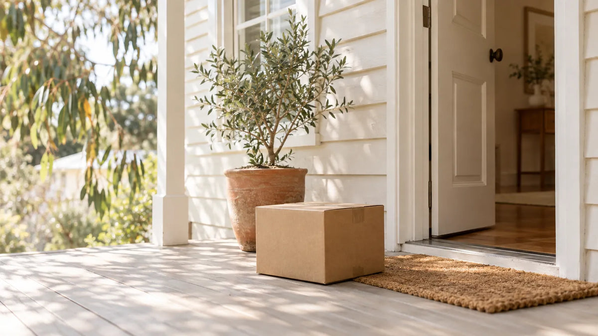 A parcel delivered to the front veranda of an Australian home
