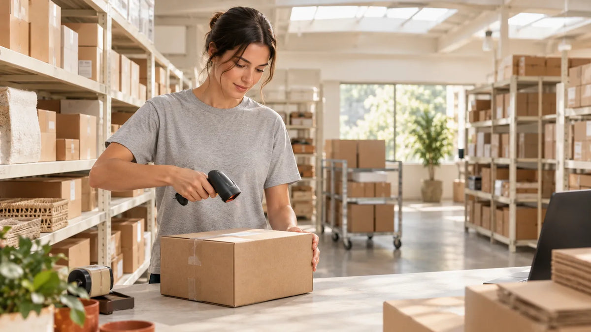 Parcels being scanned in a fulfilment warehouse