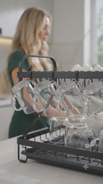 CARLA HOME 2-Tier Dish Drying Rack for Kitchen Counter with Removable Drip Tray, Utensil Holder and Cutlery Organizer (Black)